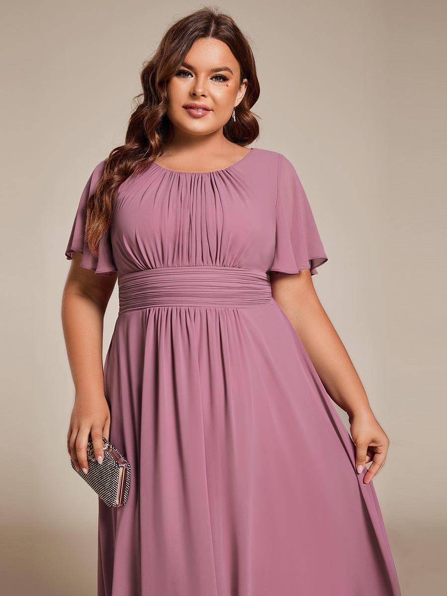 Modern Plus Size  A-Line Midi Chiffon Wedding Guest Dress with Jewel Neck