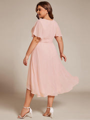 Modern Plus Size  A-Line Midi Chiffon Wedding Guest Dress with Jewel Neck
