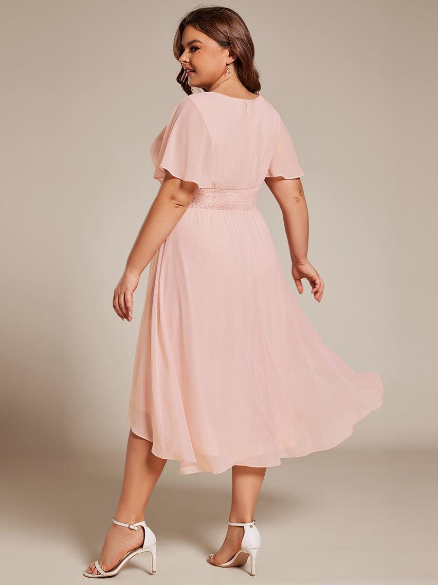 Modern Plus Size  A-Line Midi Chiffon Wedding Guest Dress with Jewel Neck