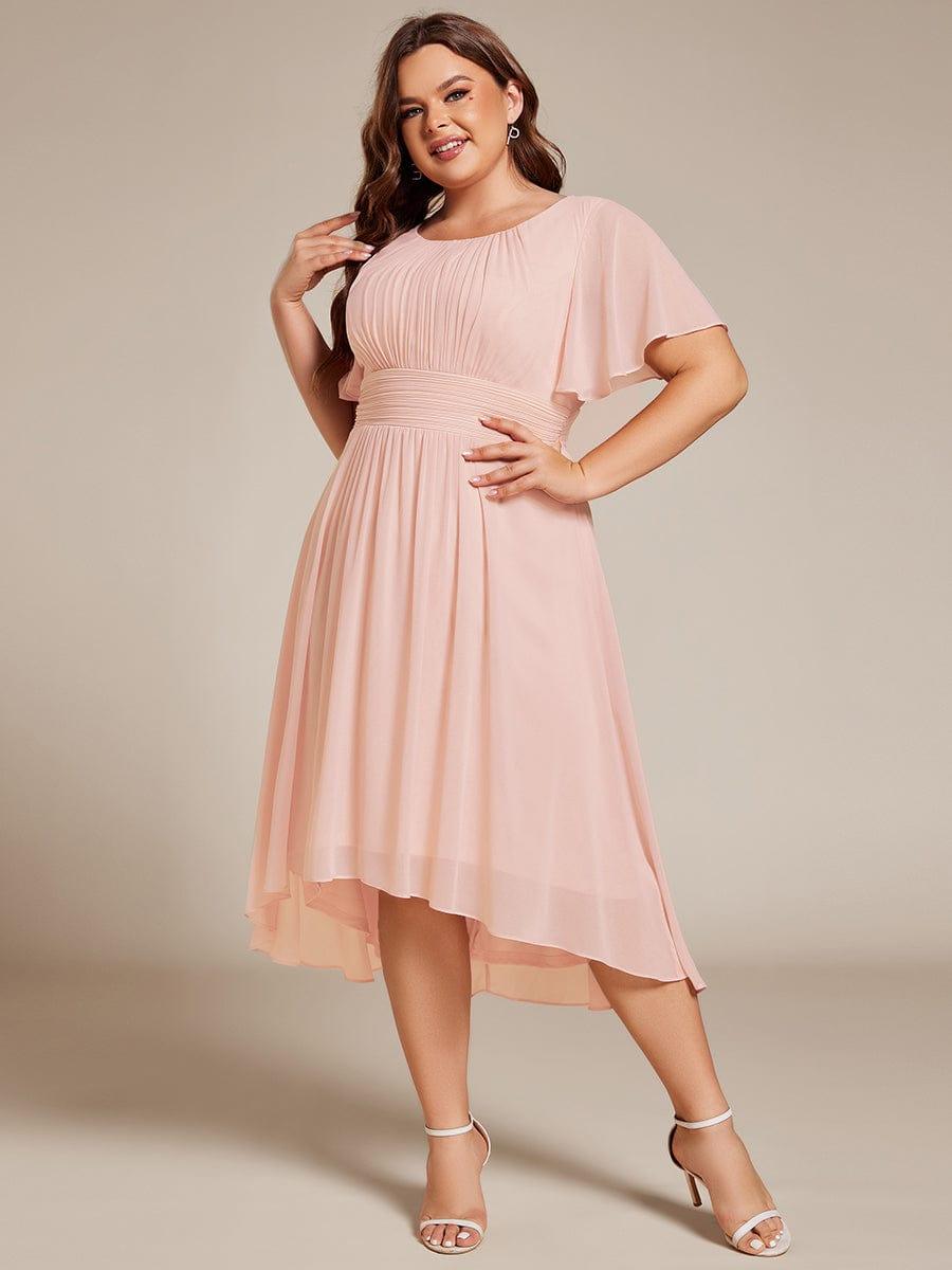 Modern Plus Size  A-Line Midi Chiffon Wedding Guest Dress with Jewel Neck
