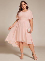 Modern Plus Size  A-Line Midi Chiffon Wedding Guest Dress with Jewel Neck