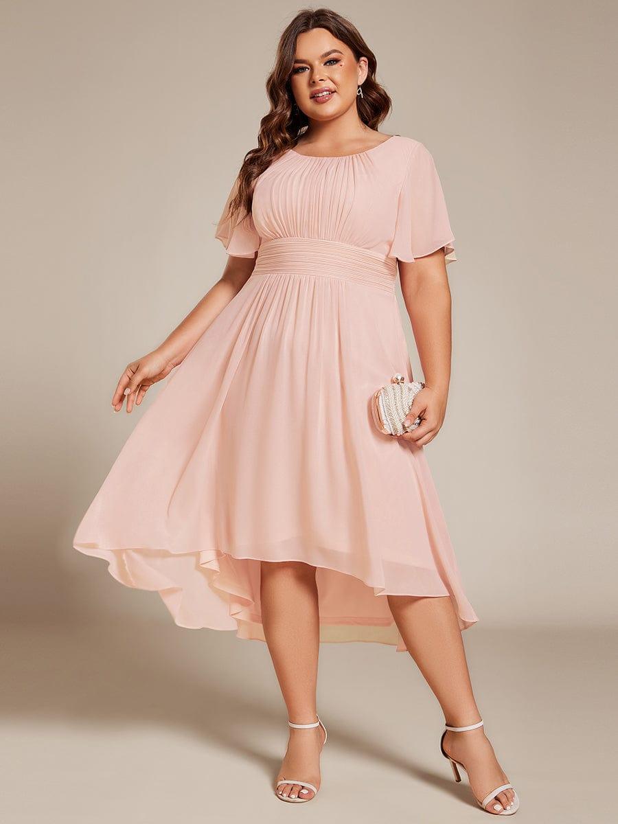 Modern Plus Size  A-Line Midi Chiffon Wedding Guest Dress with Jewel Neck