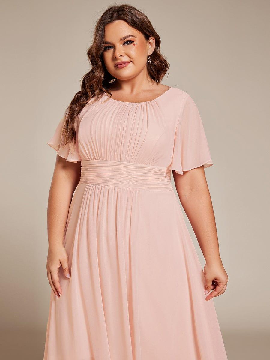 Modern Plus Size  A-Line Midi Chiffon Wedding Guest Dress with Jewel Neck