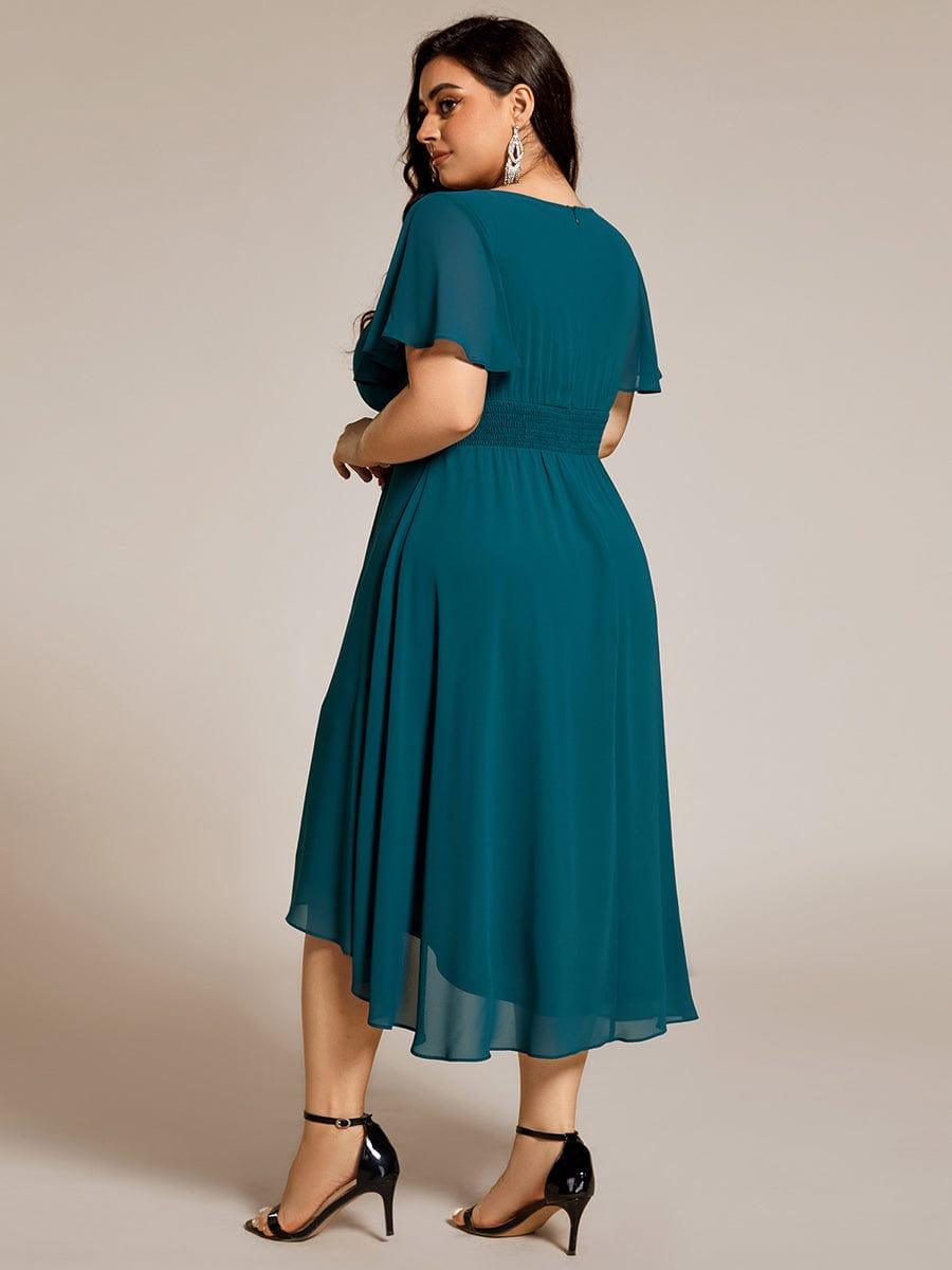 Modern Plus Size  A-Line Midi Chiffon Wedding Guest Dress with Jewel Neck