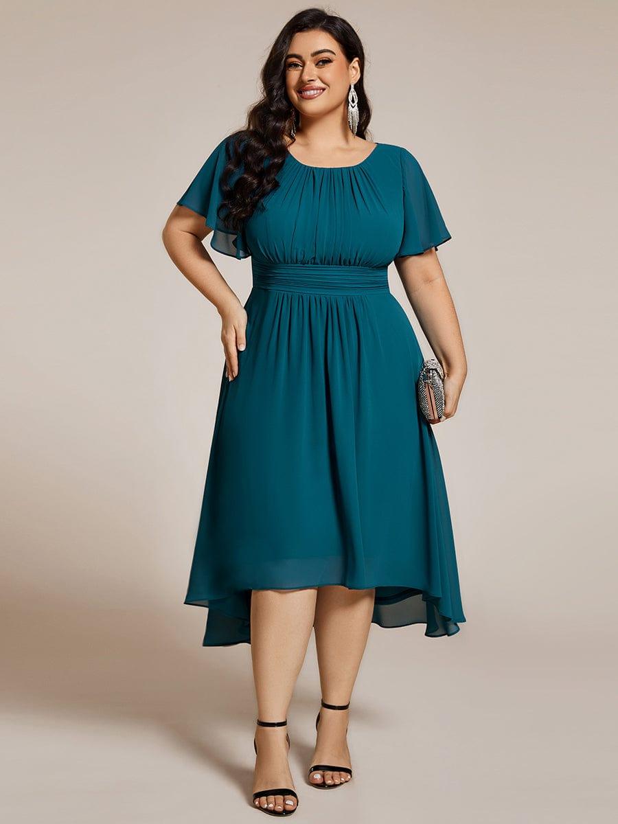 Modern Plus Size  A-Line Midi Chiffon Wedding Guest Dress with Jewel Neck