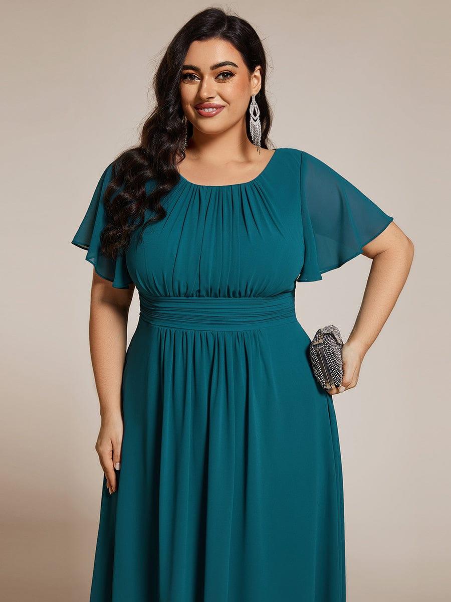 Modern Plus Size  A-Line Midi Chiffon Wedding Guest Dress with Jewel Neck
