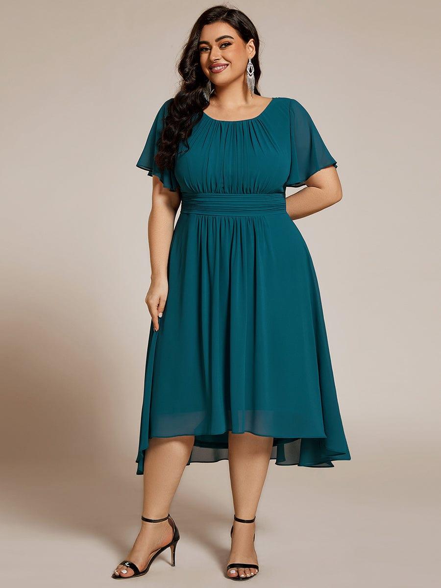 Modern Plus Size  A-Line Midi Chiffon Wedding Guest Dress with Jewel Neck