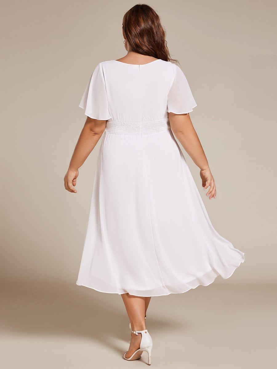 Modern Plus Size  A-Line Midi Chiffon Wedding Guest Dress with Jewel Neck