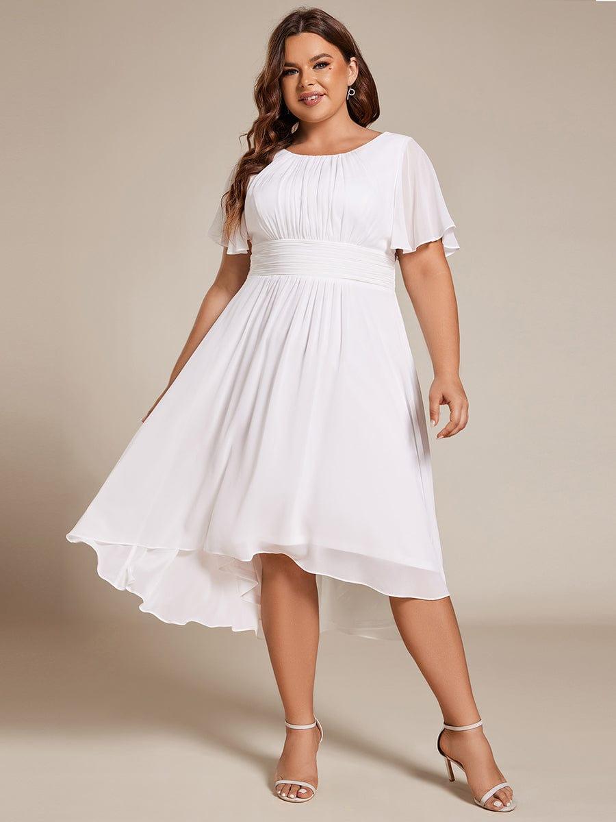 Modern Plus Size  A-Line Midi Chiffon Wedding Guest Dress with Jewel Neck
