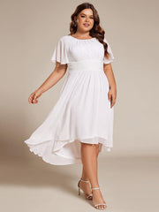 Modern Plus Size  A-Line Midi Chiffon Wedding Guest Dress with Jewel Neck