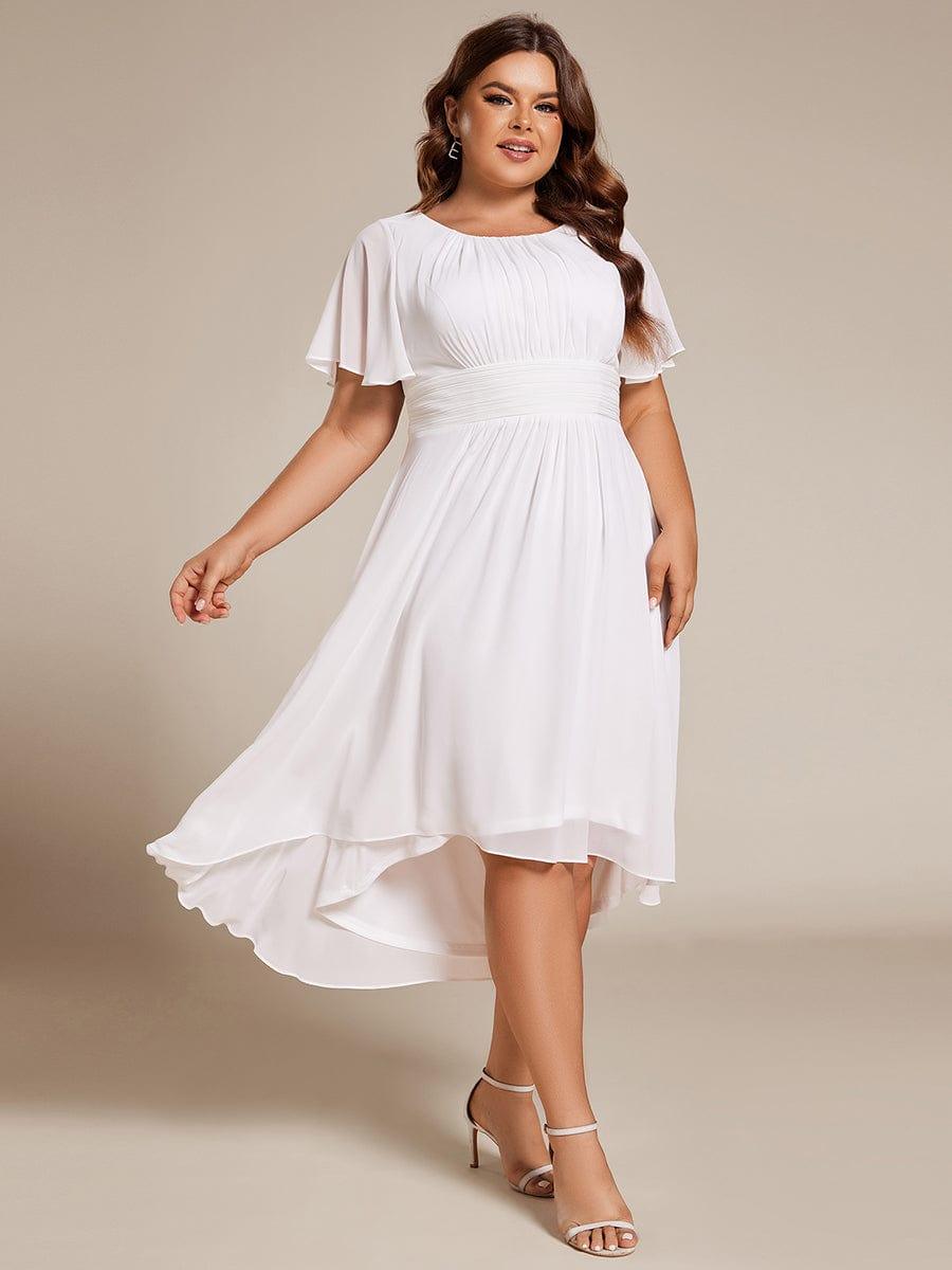 Modern Plus Size  A-Line Midi Chiffon Wedding Guest Dress with Jewel Neck