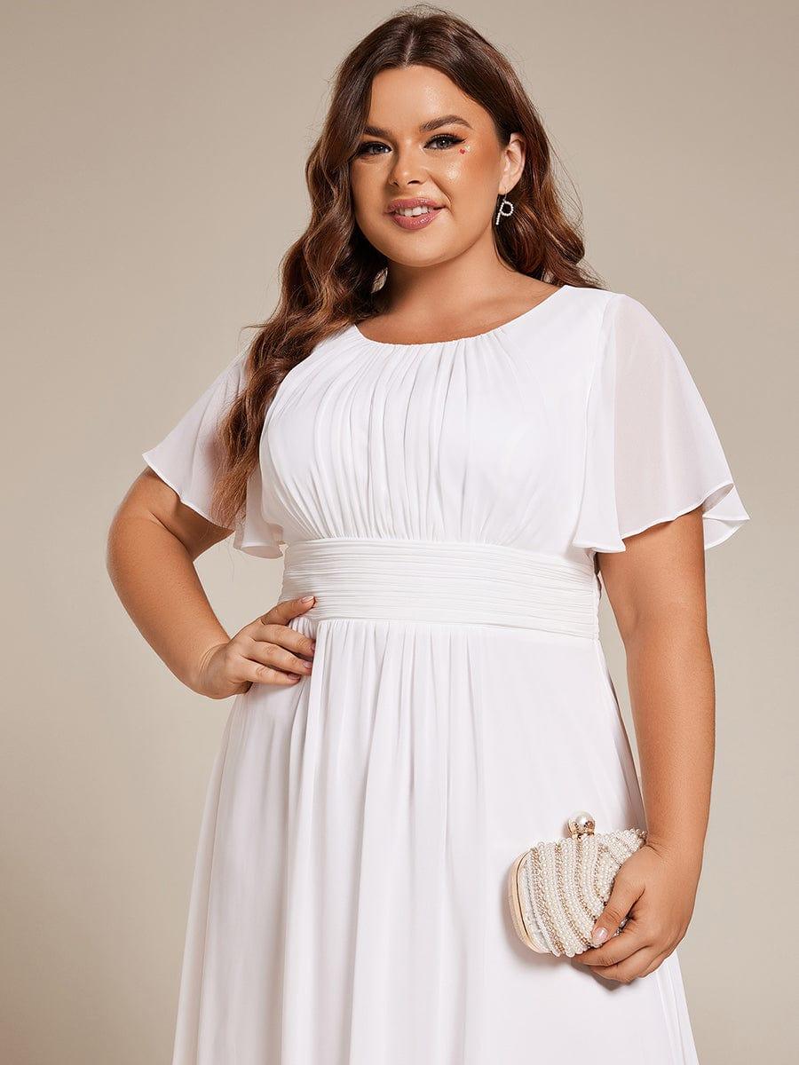 Modern Plus Size  A-Line Midi Chiffon Wedding Guest Dress with Jewel Neck