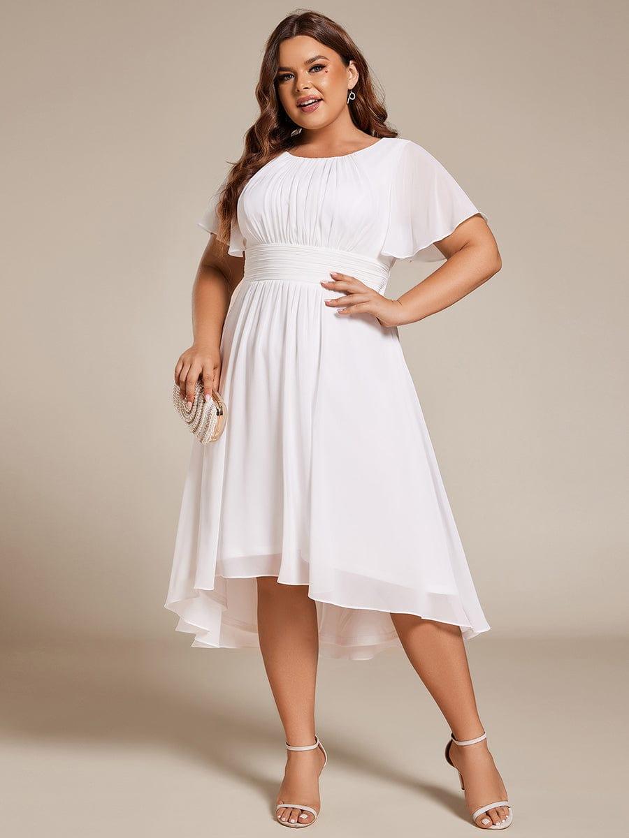 Modern Plus Size  A-Line Midi Chiffon Wedding Guest Dress with Jewel Neck
