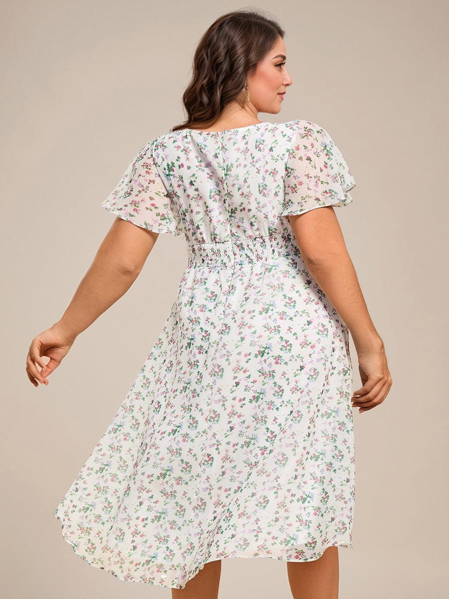 Modern Plus Size  A-Line Midi Chiffon Wedding Guest Dress with Jewel Neck