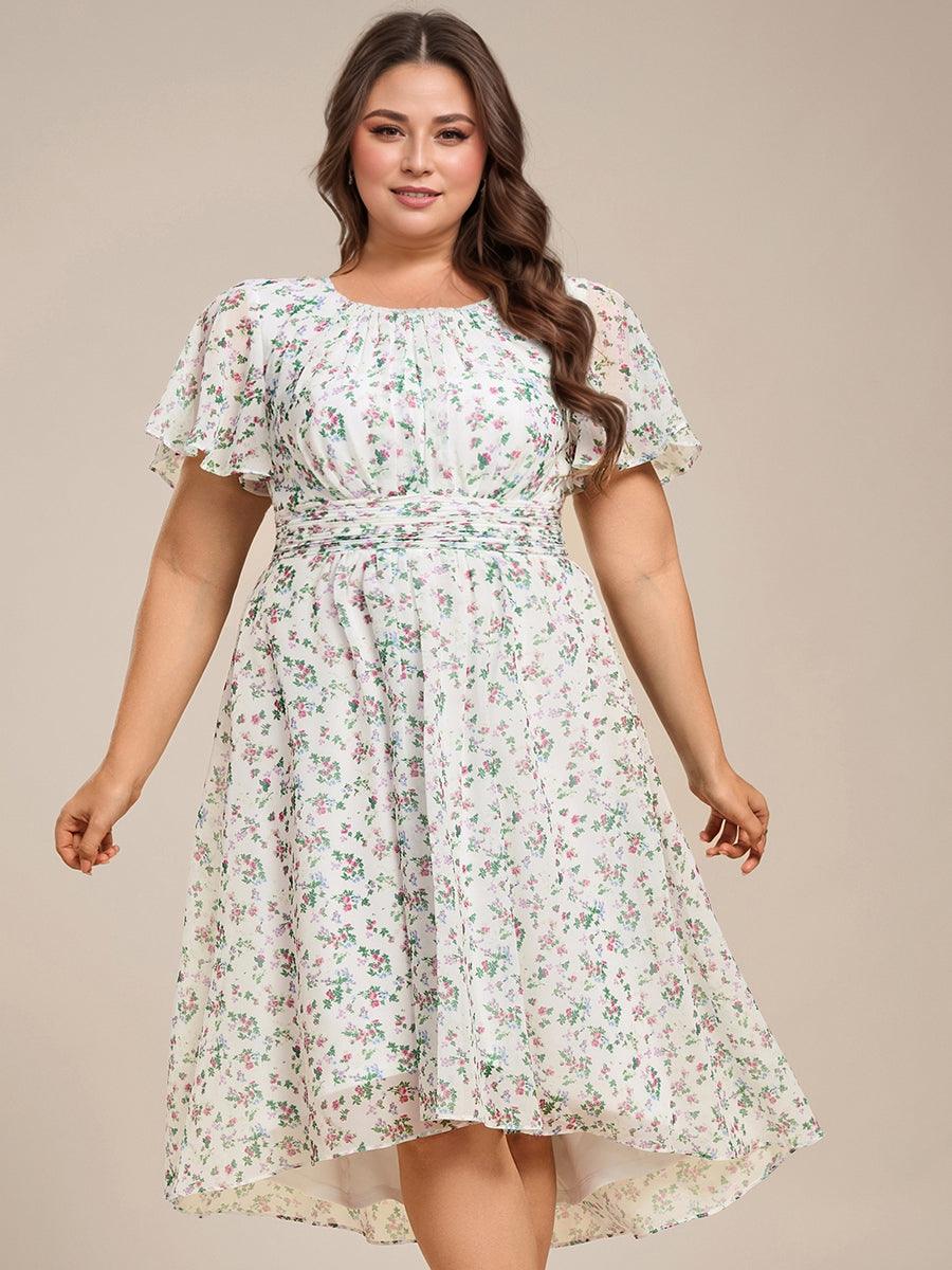 Modern Plus Size  A-Line Midi Chiffon Wedding Guest Dress with Jewel Neck