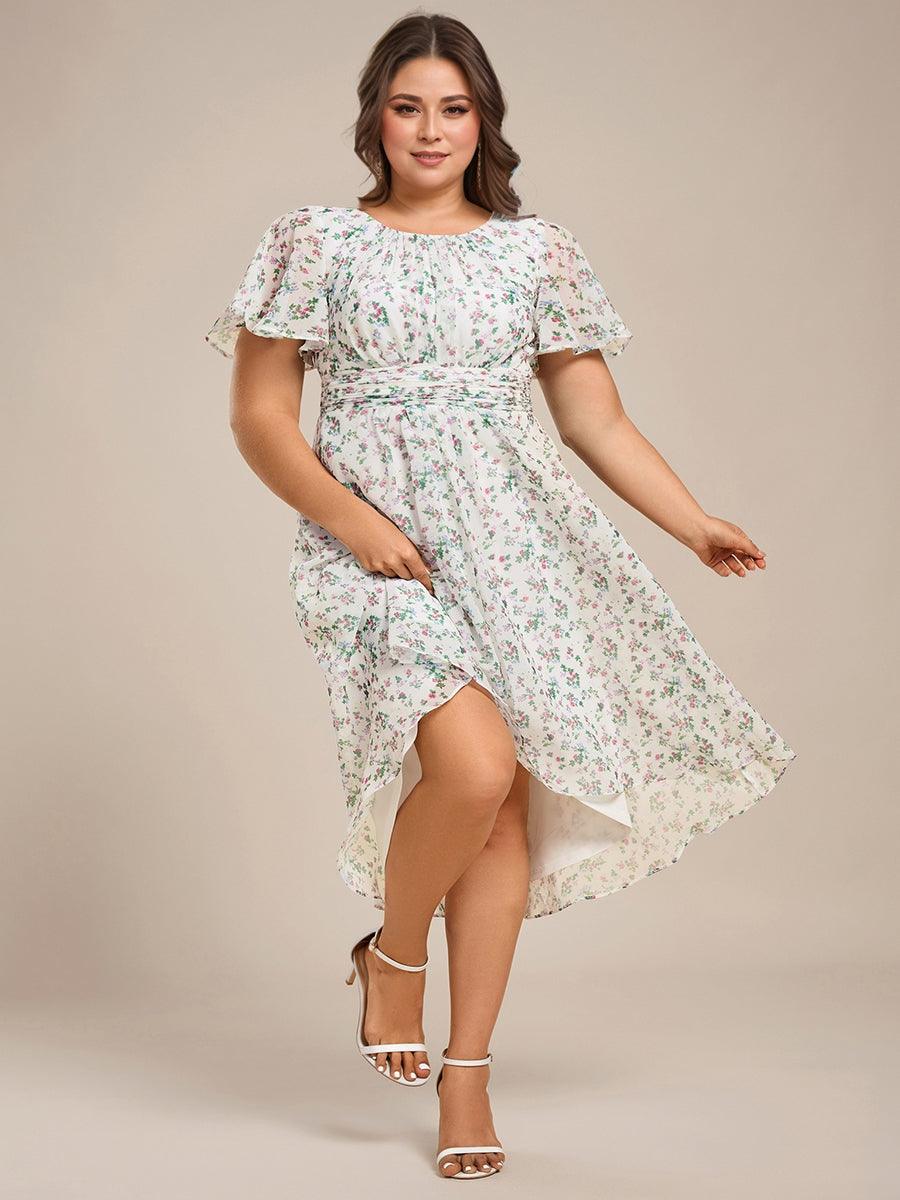 Modern Plus Size  A-Line Midi Chiffon Wedding Guest Dress with Jewel Neck