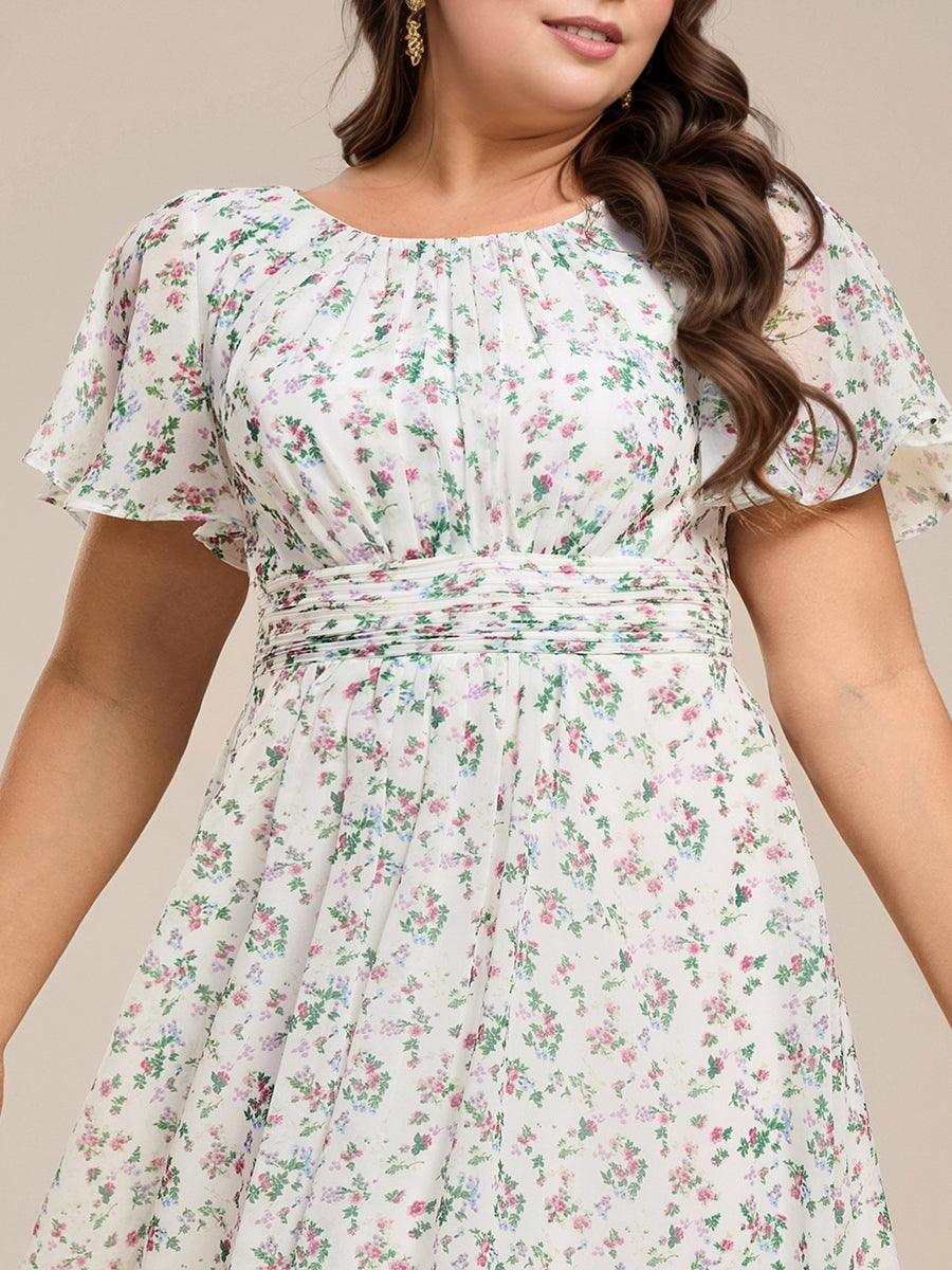 Modern Plus Size  A-Line Midi Chiffon Wedding Guest Dress with Jewel Neck