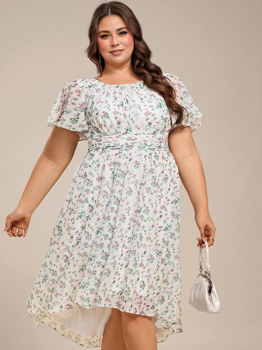 Modern Plus Size  A-Line Midi Chiffon Wedding Guest Dress with Jewel Neck