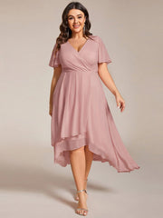 Exquisite Ruffles Sleeves V-Neck A-Line Chiffon Wedding Guest Dress