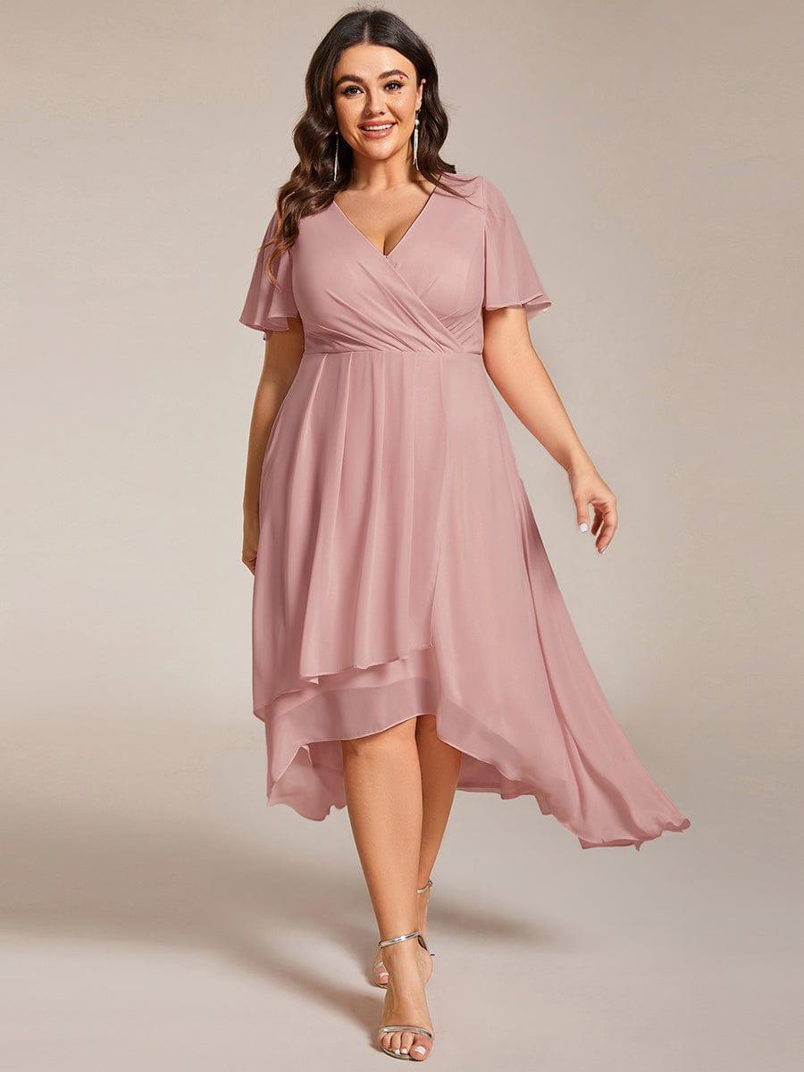 Exquisite Ruffles Sleeves V-Neck A-Line Chiffon Wedding Guest Dress
