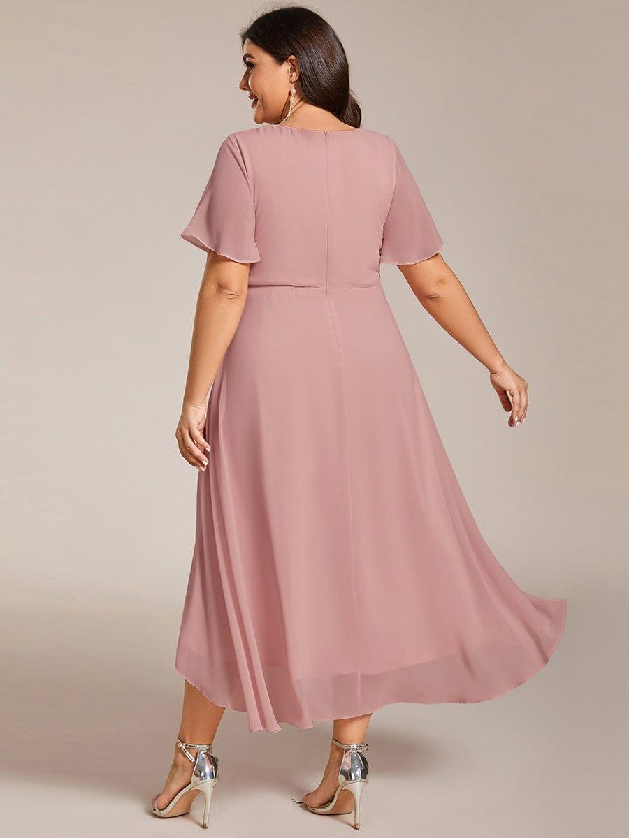 Exquisite Ruffles Sleeves V-Neck A-Line Chiffon Wedding Guest Dress