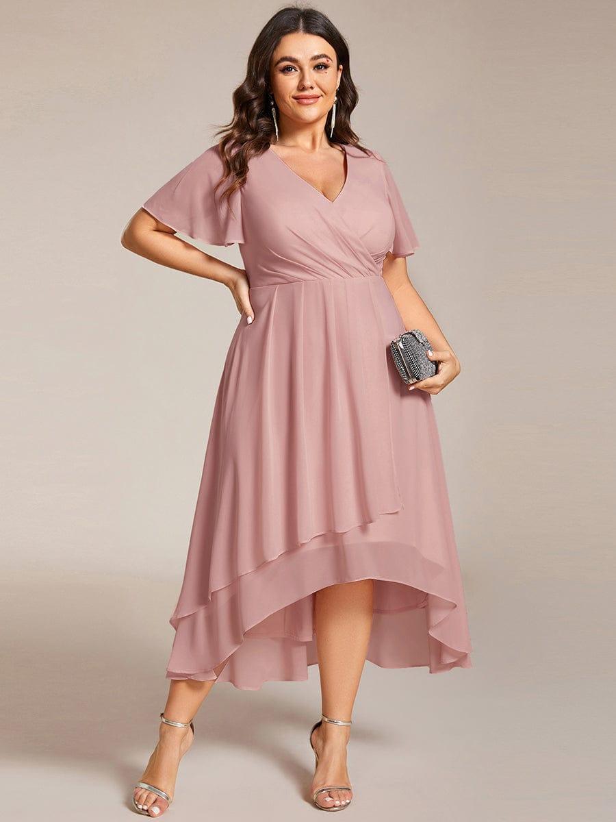 Exquisite Ruffles Sleeves V-Neck A-Line Chiffon Wedding Guest Dress