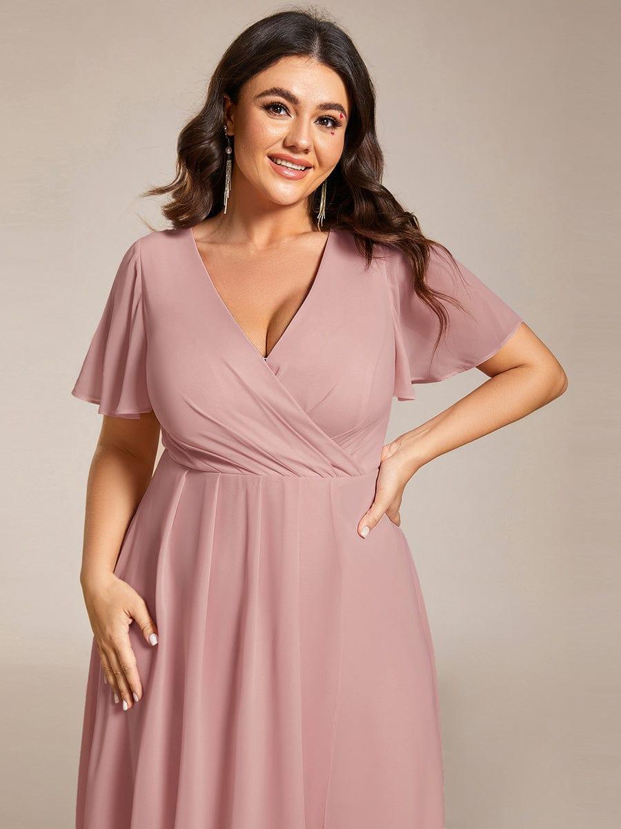 Exquisite Ruffles Sleeves V-Neck A-Line Chiffon Wedding Guest Dress