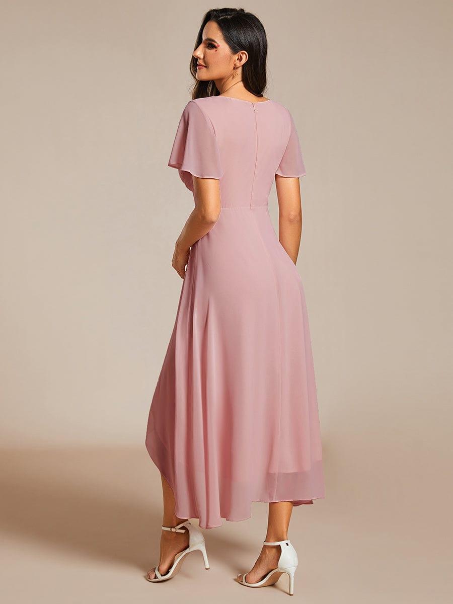 Exquisite Ruffles Sleeves V-Neck A-Line Chiffon Wedding Guest Dress