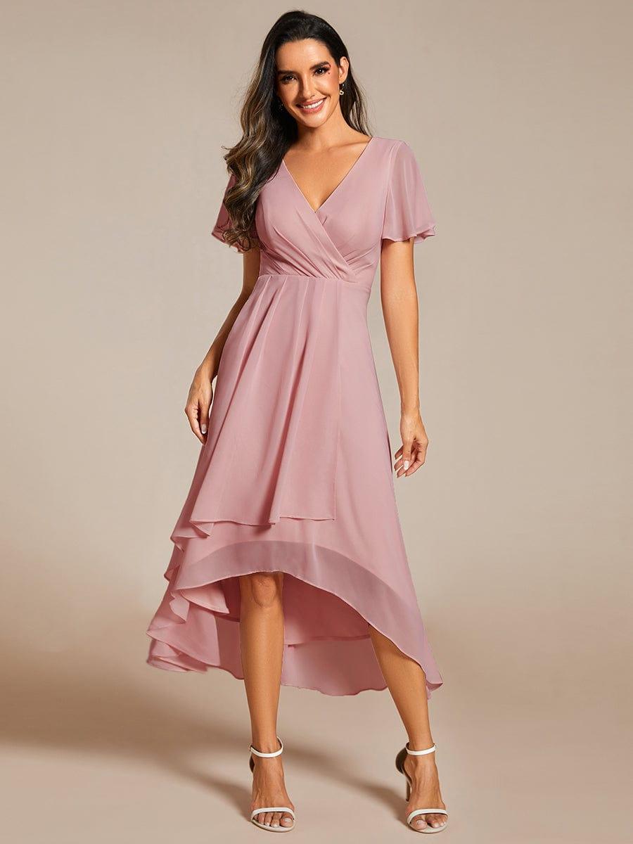 Exquisite Ruffles Sleeves V-Neck A-Line Chiffon Wedding Guest Dress