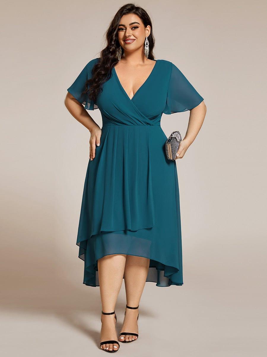 Exquisite Ruffles Sleeves V-Neck A-Line Chiffon Wedding Guest Dress