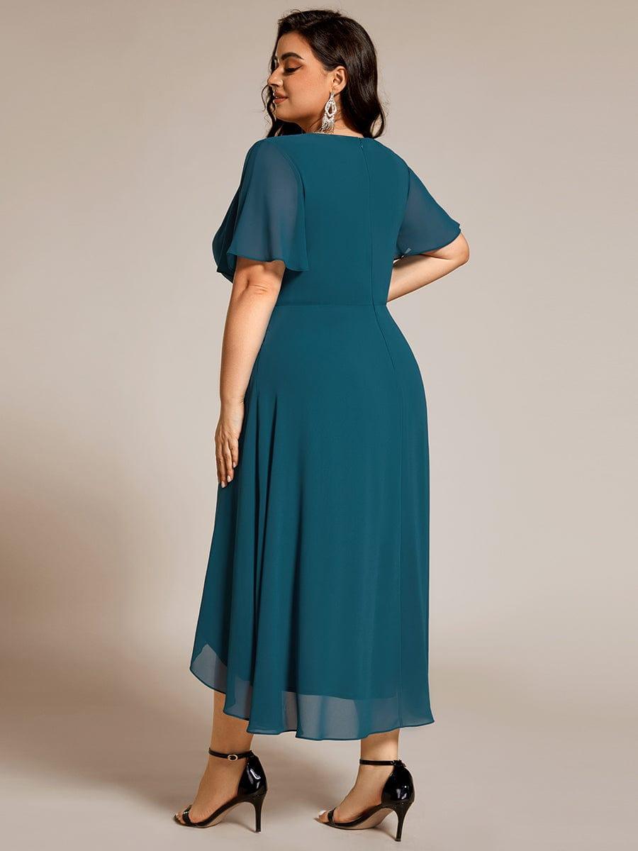 Exquisite Ruffles Sleeves V-Neck A-Line Chiffon Wedding Guest Dress
