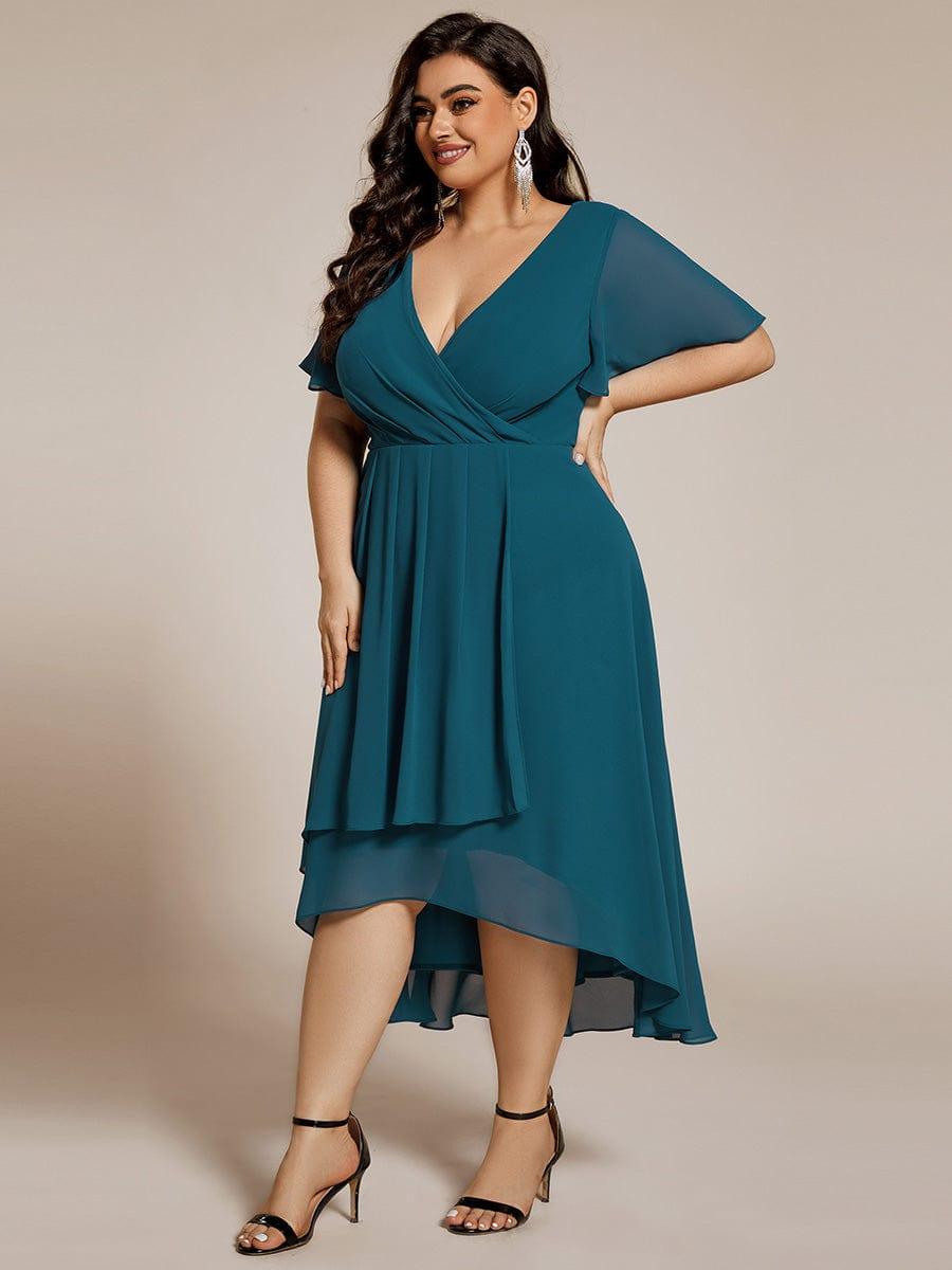 Exquisite Ruffles Sleeves V-Neck A-Line Chiffon Wedding Guest Dress