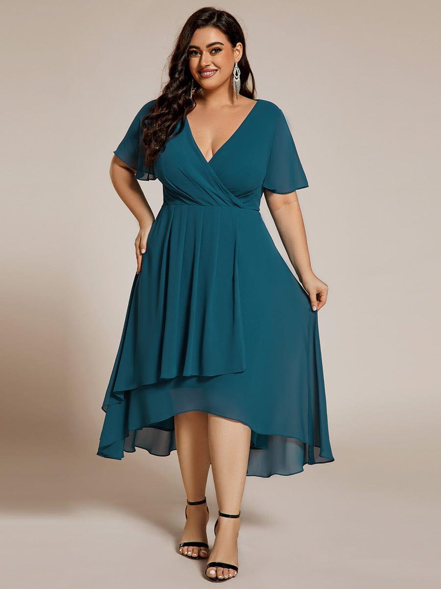 Exquisite Ruffles Sleeves V-Neck A-Line Chiffon Wedding Guest Dress