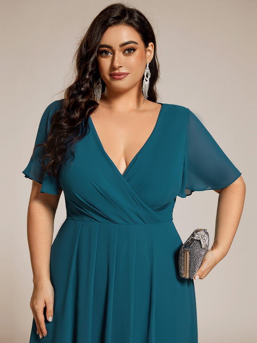Exquisite Ruffles Sleeves V-Neck A-Line Chiffon Wedding Guest Dress