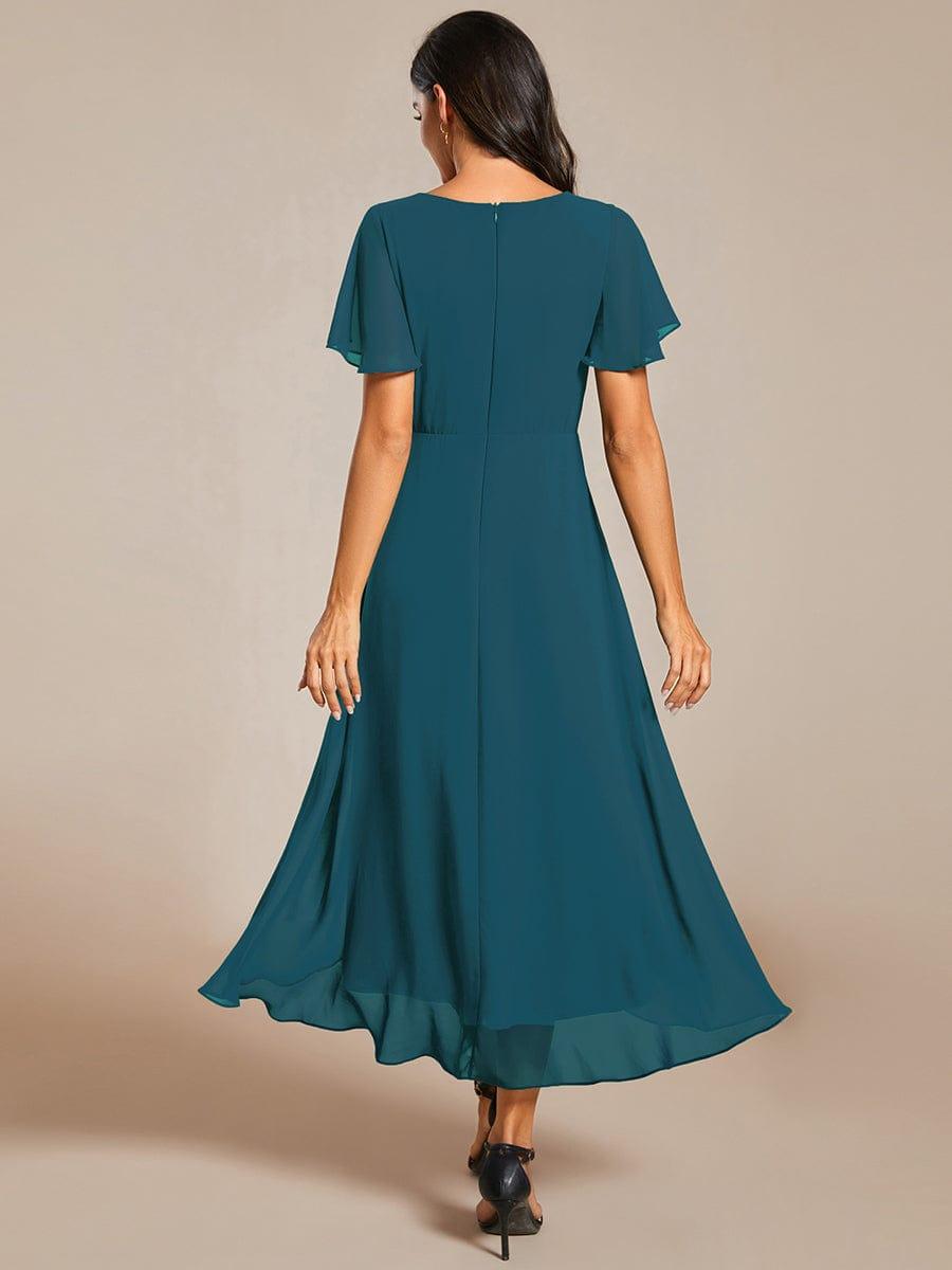 Exquisite Ruffles Sleeves V-Neck A-Line Chiffon Wedding Guest Dress