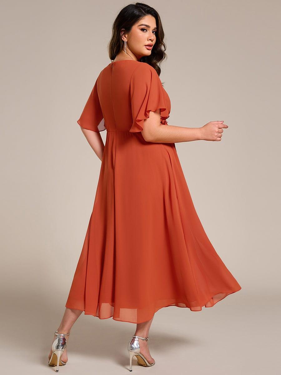 Chic Plus Size Short Sleeves V-Neck Wedding Guest Dress with Appliques