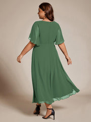 Chic Plus Size Short Sleeves V-Neck Wedding Guest Dress with Appliques