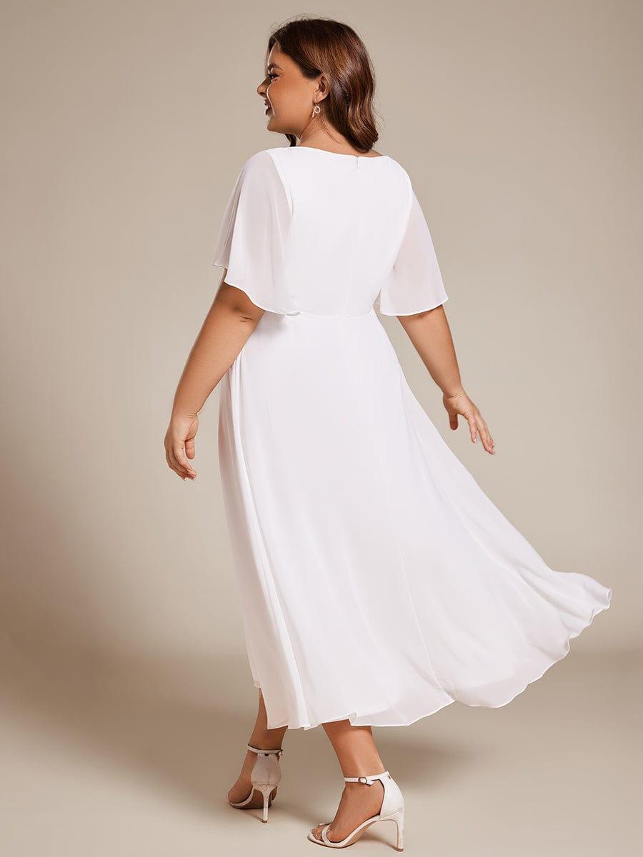 Chic Plus Size Short Sleeves V-Neck Wedding Guest Dress with Appliques