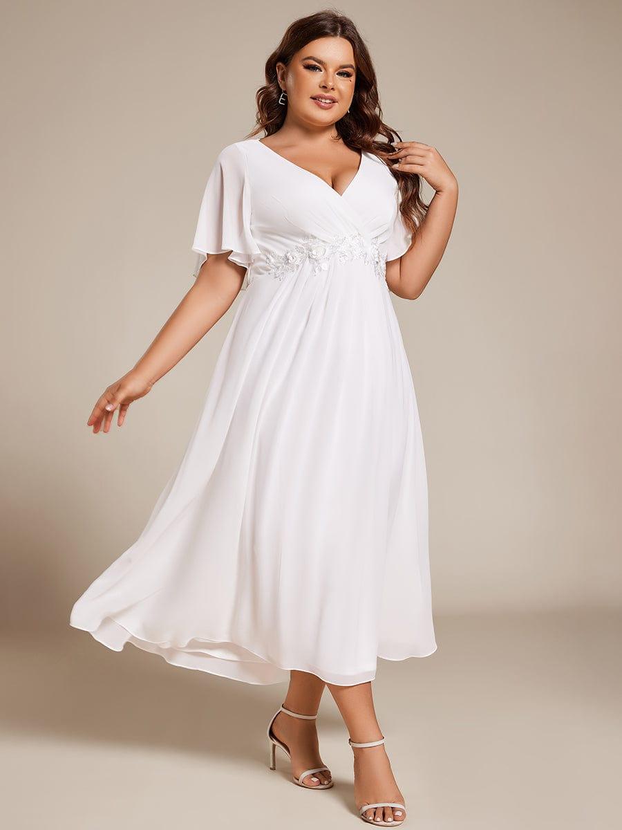 Chic Plus Size Short Sleeves V-Neck Wedding Guest Dress with Appliques