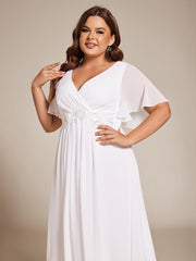 Chic Plus Size Short Sleeves V-Neck Wedding Guest Dress with Appliques