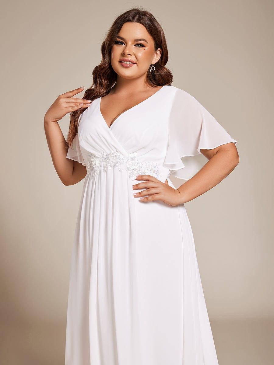 Chic Plus Size Short Sleeves V-Neck Wedding Guest Dress with Appliques