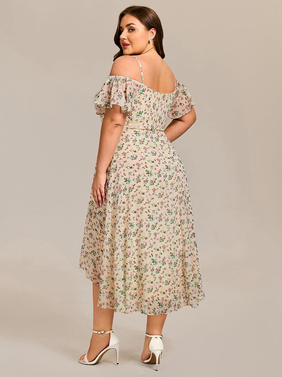 Vintage Plus Size Off-The-Shoulder Chiffon Midi Wedding Guest Dress