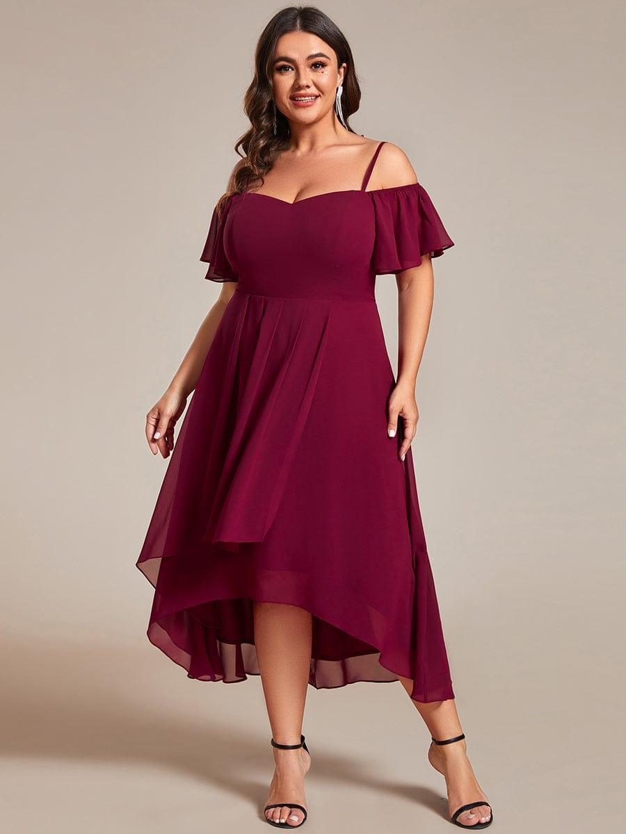 Vintage Plus Size Off-The-Shoulder Chiffon Midi Wedding Guest Dress