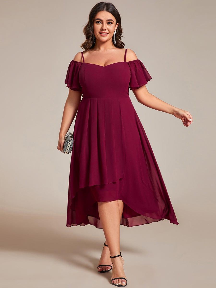 Vintage Plus Size Off-The-Shoulder Chiffon Midi Wedding Guest Dress
