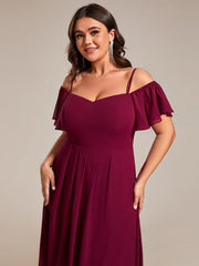 Vintage Plus Size Off-The-Shoulder Chiffon Midi Wedding Guest Dress