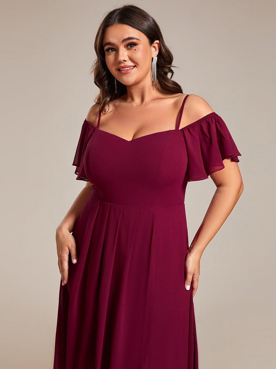 Vintage Plus Size Off-The-Shoulder Chiffon Midi Wedding Guest Dress