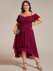 Vintage Plus Size Off-The-Shoulder Chiffon Midi Wedding Guest Dress