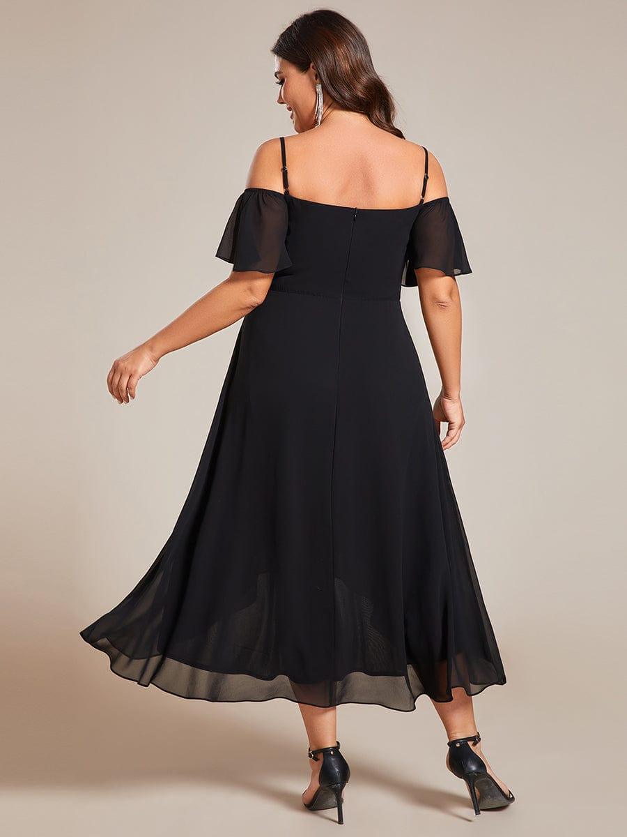 Vintage Plus Size Off-The-Shoulder Chiffon Midi Wedding Guest Dress