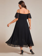 Vintage Plus Size Off-The-Shoulder Chiffon Midi Wedding Guest Dress