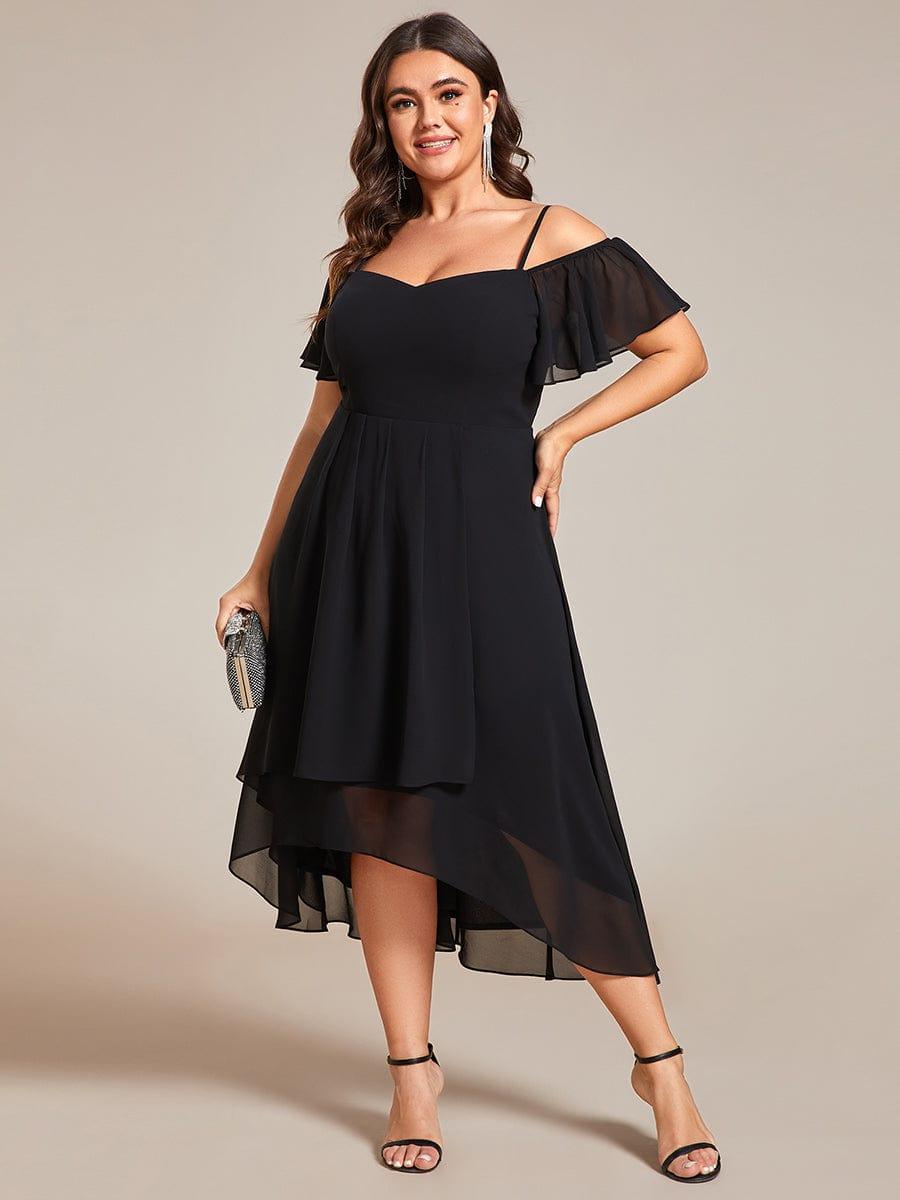 Vintage Plus Size Off-The-Shoulder Chiffon Midi Wedding Guest Dress
